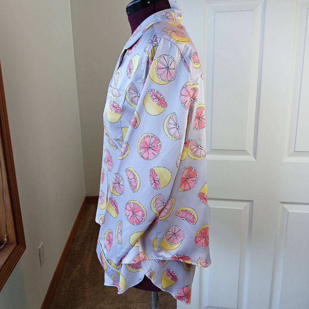 Gilly Hicks Hollister Satin Citrus Fruit Print Sleep Set XL purple LS top shorts - Picture 2 of 16